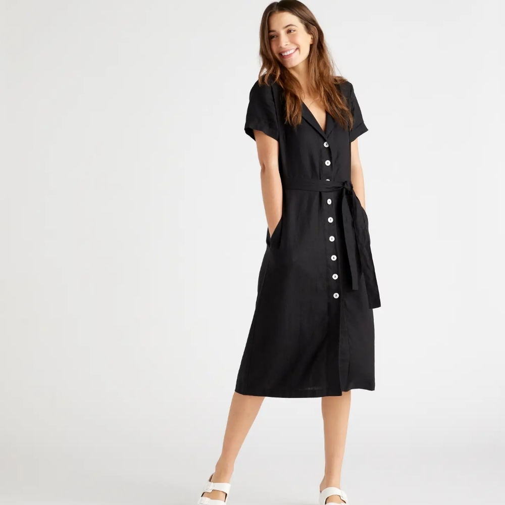 Must finf 8/28/24 New Quince 100% European Linen Button Front Dress Black Sz M - Picture 6 of 10